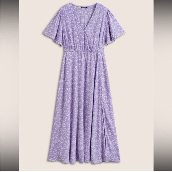 BloomChic floral flutter sleeve pocket maxi dress 1Purple Ditsy 1X 14-16 NWT - Picture 7 of 8
